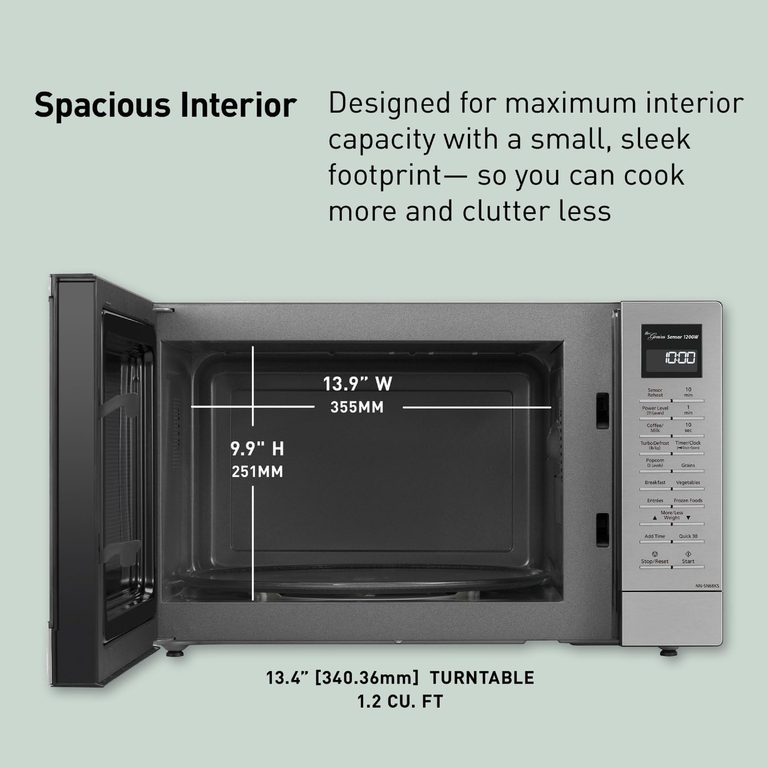 Panasonic NN-SN68KS Compact Microwave Oven with 1200W Power, Sensor Cooking, Popcorn Button, Quick 30Sec & Turbo Defrost, 1.2 cu.ft, Stainless Steel67 Panasonic NN-SN68KS Compact Microwave Oven with 1200W Power, Sensor Cooking, Popcorn Button, Quick 30Sec & Turbo Defrost, 1.2 cu.ft, Stainless Steel