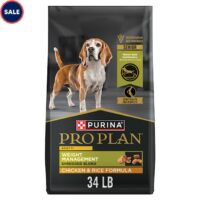 Purina Pro Plan Adult 7 Plus Weight Management Shredded Blend Chicken and Rice Formula Senior Dry Dog Food, 34 lbs.