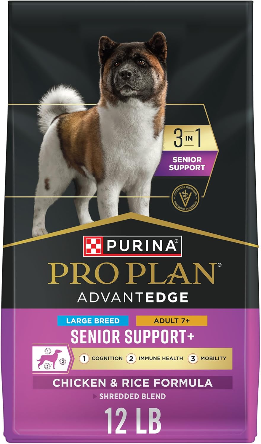 Purina Pro Plan AdvantEDGE Senior Support Plus Large Breed Shredded Blend Chicken and Rice Formula Dry Dog Food, 12 lbs. Purina Pro Plan AdvantEDGE Senior Support Plus Large Breed Shredded Blend Chicken and Rice Formula Dry Dog Food, 12 lbs.