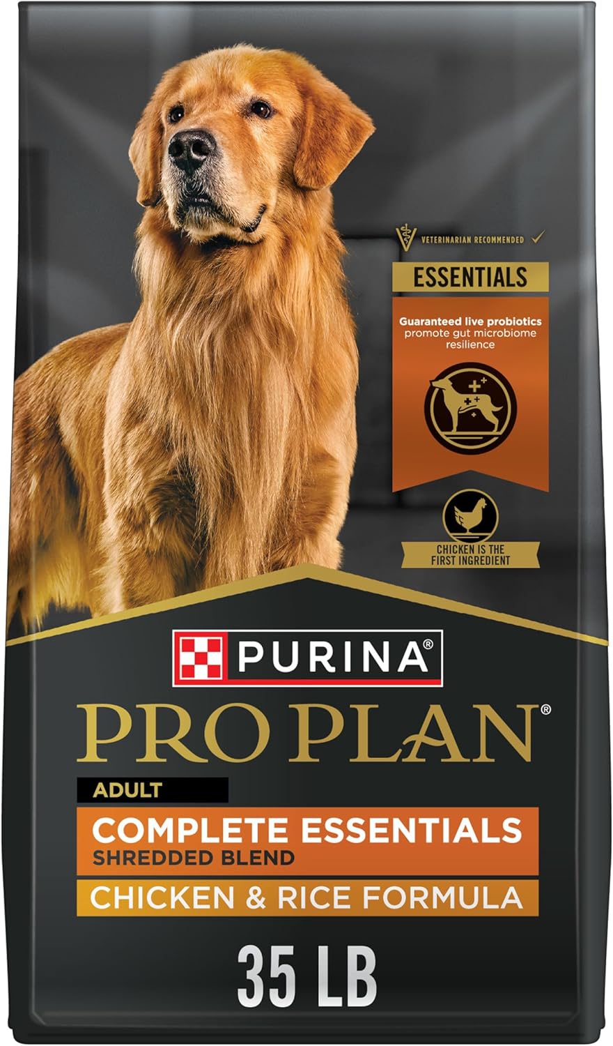 Purina Pro Plan Complete Essentials Shredded Blend Chicken and Rice Dry Dog Food Formula with Probiotics for Dogs, 35 lbs. Purina Pro Plan Complete Essentials Shredded Blend Chicken and Rice Dry Dog Food Formula with Probiotics for Dogs, 35 lbs.