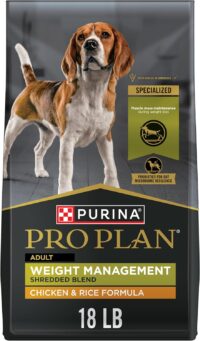 Purina Pro Plan High-Protein Kibble, Weight Management, Shredded Blend Chicken and Rice Dry Dog Food, 18 lbs.