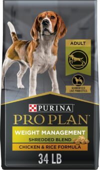 Purina Pro Plan High-Protein Kibble, Weight Management, Shredded Blend Chicken and Rice Dry Dog Food, 34 lbs.