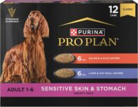 Purina Pro Plan Sensitive Skin and Stomach, Salmon and Rice and Lamb and Oat Meal Wet Dog Food Variety Pack, 13 oz., Count of 12