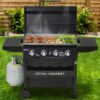Royal Gourmet GB4000PB Griddle with Hood and Folding Side Shelves 4 -Burner Liquid propane Flat Top Grill