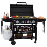Royal Gourmet GB4000PB Griddle with Hood and Folding Side Shelves 4 -Burner Liquid propane Flat Top Grill