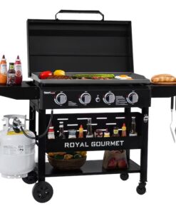 Royal Gourmet GB4000PB Griddle with Hood and Folding Side Shelves 4 -Burner Liquid propane Flat Top Grill