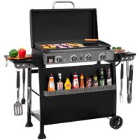 Royal Gourmet PD4001 Tabletop Gas Griddle with Removable Standing Cart and Hood 4 -Burner Liquid propane Flat Top Grill