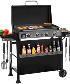 Royal Gourmet PD4001 Tabletop Gas Griddle with Removable Standing Cart and Hood 4 -Burner Liquid propane Flat Top Grill