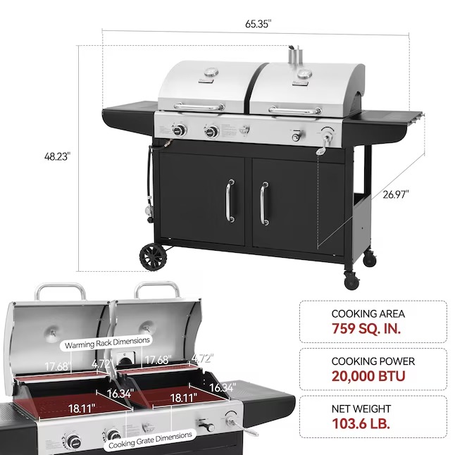 Royal Gourmet ZH3002N-N Cabinet Style Dual Fuel Series Silver Black Liquid propane and charcoal Combo Grill12_11zon Royal Gourmet ZH3002N-N Cabinet Style Dual Fuel Series Silver Black Liquid propane and charcoal Combo Grill
