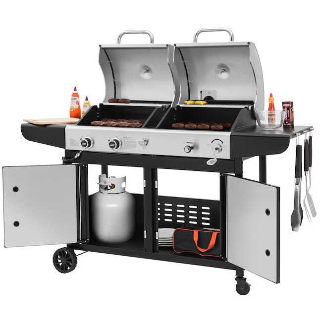 Royal Gourmet ZH3002N-N Cabinet Style Dual Fuel Series Silver Black Liquid propane and charcoal Combo Grill1_11zon Royal Gourmet ZH3002N-N Cabinet Style Dual Fuel Series Silver Black Liquid propane and charcoal Combo Grill