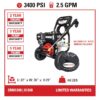 SIMPSON CM61248 49-State 2.5 GPM Clean Machine 3400-PSI 2.5-GPM Cold Water Gas Pressure washer with 4 Spray Tips SIMPSON CM61248 49-State 2.5 GPM Clean Machine 3400-PSI 2.5-GPM Cold Water Gas Pressure washer with 4 Spray Tips
