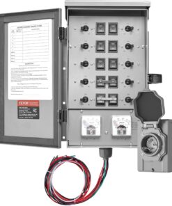 VEVOR Manual Transfer, 30-Amp 10-Circuit, Prewired Generator Transfer Kit with NEMA L14-30P Power Inlet Box, Double-Throw, NEMA 3R, Mechanical Watt Meter, for 7500W Generators