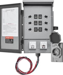 VEVOR Manual Transfer, 30-Amp 6-Circuit, Prewired Generator Transfer Kit with NEMA L14-30P Power Inlet Box, Double-Throw, NEMA 3R, Mechanical Watt Meter, for 7500W Generators