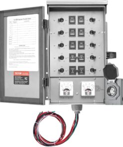 VEVOR Manual Transfer, 50-Amp 10-Circuit, Prewired Generator Transfer Kit with CS6375 Plug Power Inlet Box, Double-Throw, NEMA 3R, Mechanical Watt Meter, for 12500W Generators