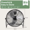 SHOUFTW 20" High Velocity Industrial Floor Fan, 3-Speed Heavy Duty Metal Air Circulator with 120° Tilt Head, Black