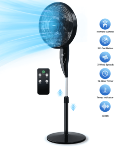 16" Oscillating Pedestal Fan with Remote, Ultra-High 3-Speed,3-Mode Standing Floor Fan with Height Adjustment ,12H Timer, 90° Oscillating Quiet Cooling Fan, for Bedroom Home Office