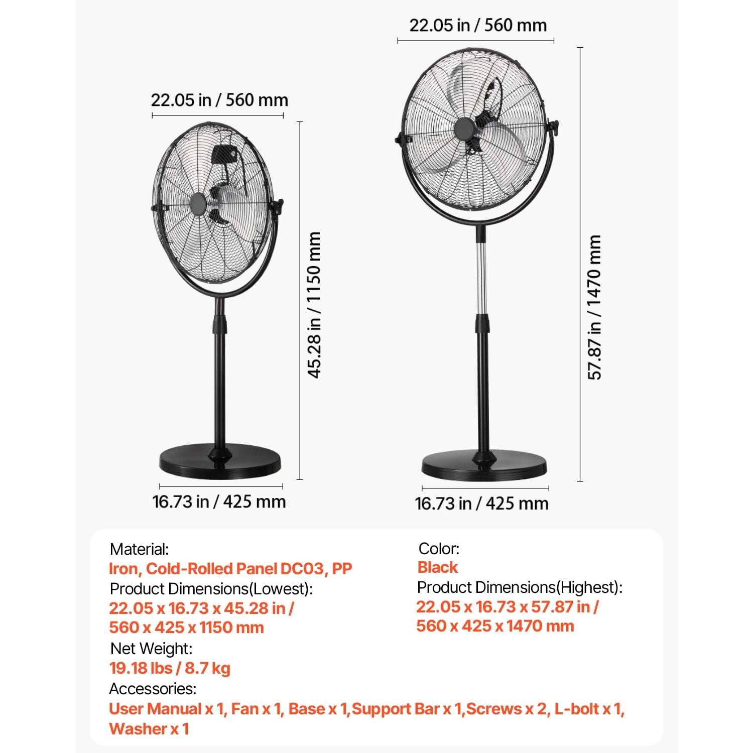226afd11-6415-4fba-ab9f-acd831e5ee08.1542c772d30e02479ffebaf0fd779319.jpeg KFFKFF 18-Inch Industrial Pedestal Fan with Adjustable Height, Floor Fan with 3 Speed Settings, Powerful Airflow for Warehouses, Garages, Commercial and Residential Spaces, Black