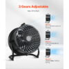KFFKFF 14-Inch High Velocity Industrial Floor Fan, 3-Speed Adjustable, 2520 CFM Airflow, 360° Tilt, Durable Metal Design for Home, Gym, Office, Garage, and Commercial Spaces