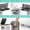Better Homes & Gardens Kitchen Trash Can, 18 Gallon Stainless Steel Recycle Step Garbage Bin with Dual Compartment Lid, Silver