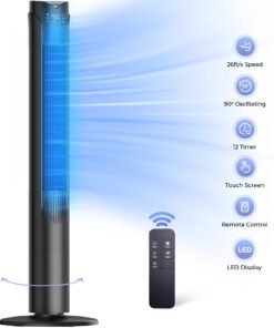 41" Tower Fan, Wide Oscillating Fans with 3 Speeds, 3 Modes, 26 ft/s High Velocity, LED Display with Remote, 12H Timer, for Home,Living Room,Office