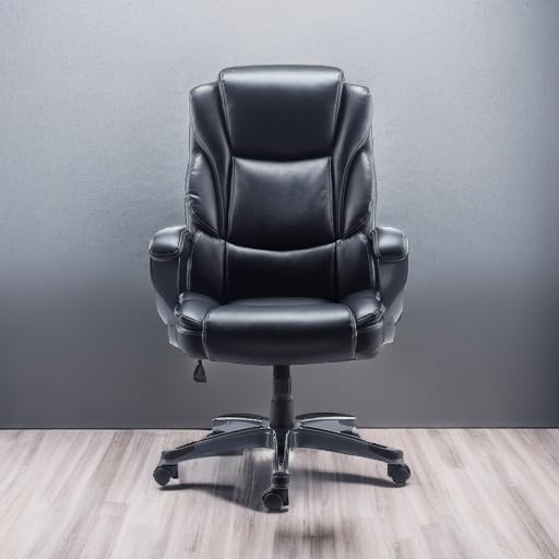417QTwiUVxL._AC_.jpg Staples Mcallum Ergonomic Manager & Executive Office Chair, Task Desk Swivel Chair with Wheels, Adjustable Height, Bonded Leather, Black