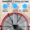 Industrial Fan 24 Inch Heavy Duty Drum 3 Speed 8100 CFM Air Circulation High Velocity Fan For Warehouse, Workshop, Factory, Commercial, Residential and Greenhouse Red