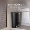 simplehuman 13 Gallon Trash Can, Black Plastic Semi-Round Step Kitchen Trash Can with Secure Slide Lock