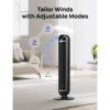 DREO Tower Fan, 27ft/s Velocity Quiet Floor Fan, 90° Oscillating Fans for Indoors with 8 Speeds, 4 Modes, Remote Control, Standing Fans, Bladeless Fan, Black, Nomad DC