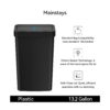 Mainstays Kitchen Automatic Trash Can, 13.2 Gallon Plastic Motion Sensor Garbage Bin, Black