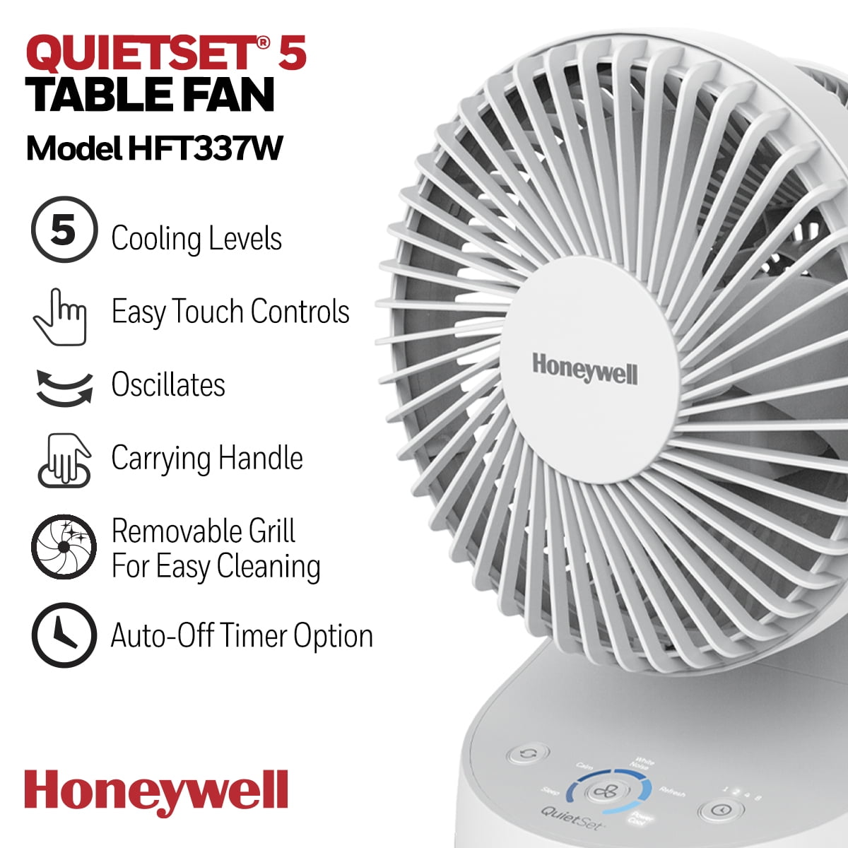 4df5f20d-bd96-4b22-8d76-fcf0d7f5b704.a7f73b80129333ff0df86abbe042f2ea.jpeg Honeywell QuietSet 9" Oscillating Table Fan, 5 Speeds, White, Small Room Fan with Quiet Operation