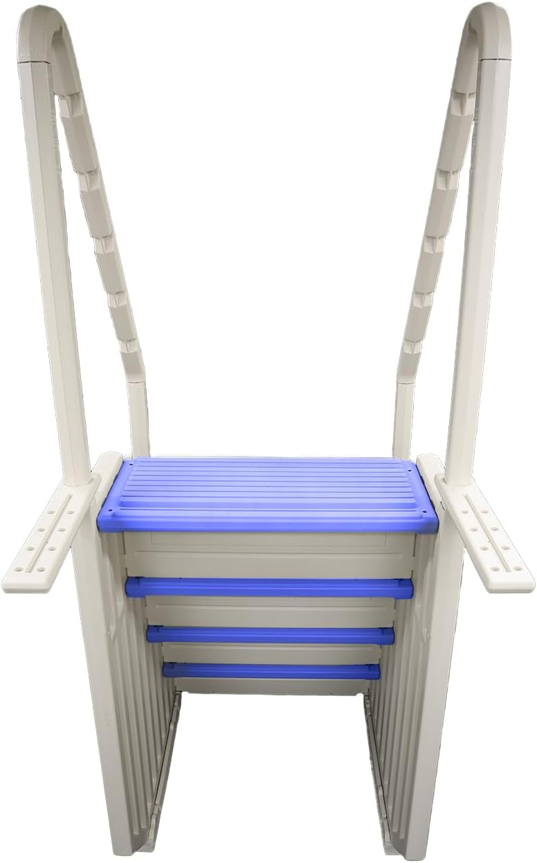 510L5RMFoaL._AC_SL1500_.jpg Confer Plastics Step-1X Above Ground Pool Entry System – Dual Handrails, Slip-Resistant Steps, Supports 400 lbs, Easy Installation, Warm Grey with Blue Treads, Made in USA