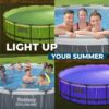 Bestway Steel Pro MAX 15' x 42" Above Ground Pool, Round Metal Frame Outdoor Swimming Pool Set with LED Light, Filter Pump, Ladder, & Cover, Dark Gray
