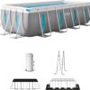 INTEX 26769EH 13ft X 6.5ft x 48in Prism Frame Clearview Rectangular Above Ground Swimming Pool Set with 530 GPH Cartridge Filter Pump, Ground Cloth, Pool Cover