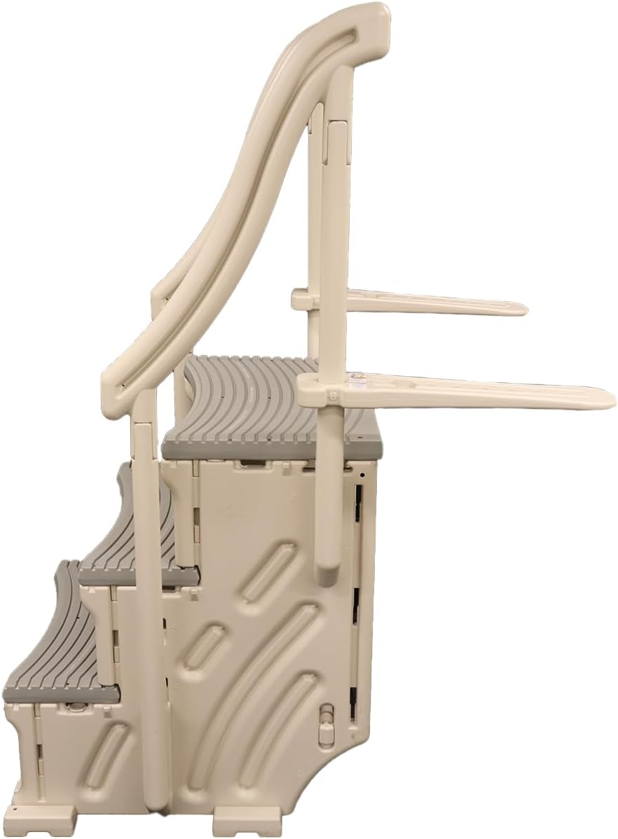 51F8jf7q1UL._AC_SL1500_.jpg Confer Plastics Curved Drop-in Inground Pool Step 3 Tread Stair Entry System w/ 2 Handrails & Adjustable Mounting Brackets - Base Step, Grey Treads