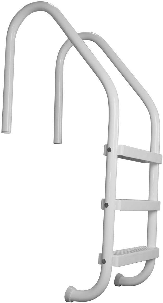 Rust Proof Saftron P-324-L3 Residential Inground White Three-Step Swimming Pool Ladder. 53" Tall x 24" Wide. (Includes Matching Escutcheons & Shipping)