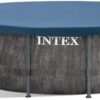 Intex Greywood Prism Frame 15' x 48" Round Above Ground Outdoor Swimming Pool Set with 1000 GPH Filter Pump, Ladder, Ground Cloth, and Pool Cover
