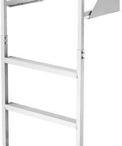 VEVOR Flip-Up Dock Ladder 4-Step, Heavy-Duty Aluminum Alloy Pontoon Boat Swim Ladder, 350 lbs Weight Capacity, with Non-Slip Wide Steps, Pull Rope Assist for Lake, Swimming Pool, Marine Boarding