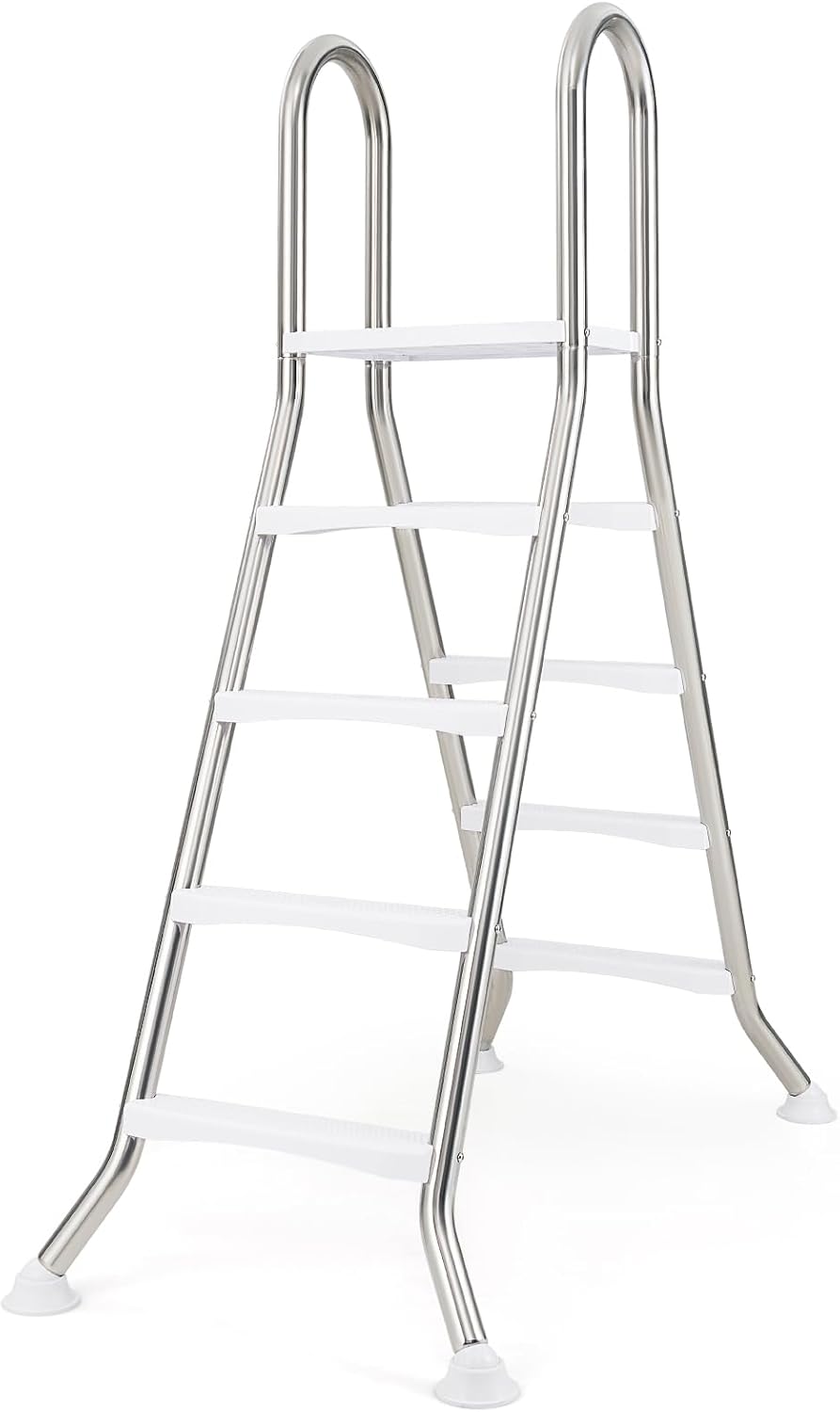 IRONMAX Above Ground Pool Ladder, Heavy Duty Stainless Steel Swimming Pool Ladder with Top Platform and Non-Slip Steps, 4-Step Double-Sided Pool Stairs for 55" Pool Wall Height