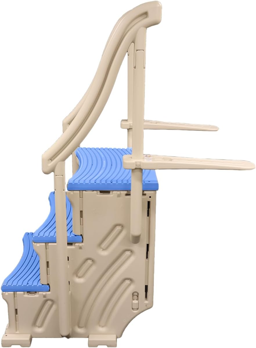 51QsQFeuGFL._AC_SL1500_.jpg Confer Plastics Curved Drop-in Inground Pool Step 3 Tread Stair Entry System w/ 2 Handrails & Adjustable Mounting Brackets - Base Step, Blue Treads
