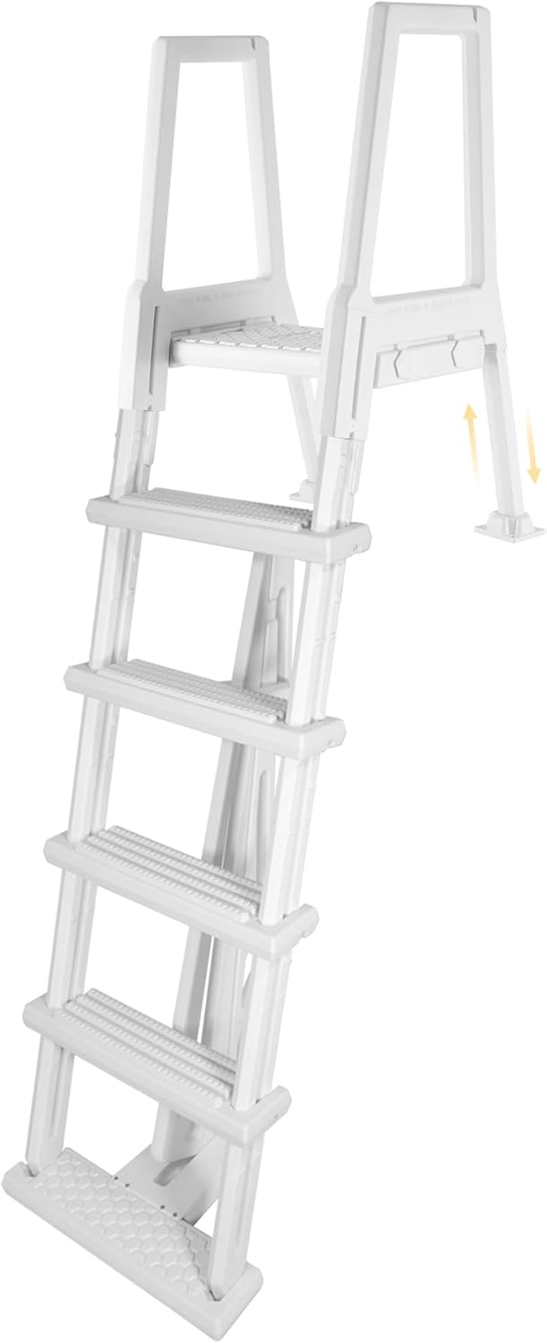 Blue Wave 5 Tread Above Ground Pool Ladder - Heavy Duty Resin Pool Steps for 48 to 54 in Deck Heights - 5-in Non-Skid Treads, Rust-Free with 250 lb Weight Capacity, White