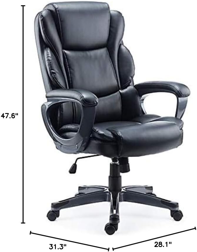 51T55hlxzSL._AC_.jpg Staples Mcallum Ergonomic Manager & Executive Office Chair, Task Desk Swivel Chair with Wheels, Adjustable Height, Bonded Leather, Black
