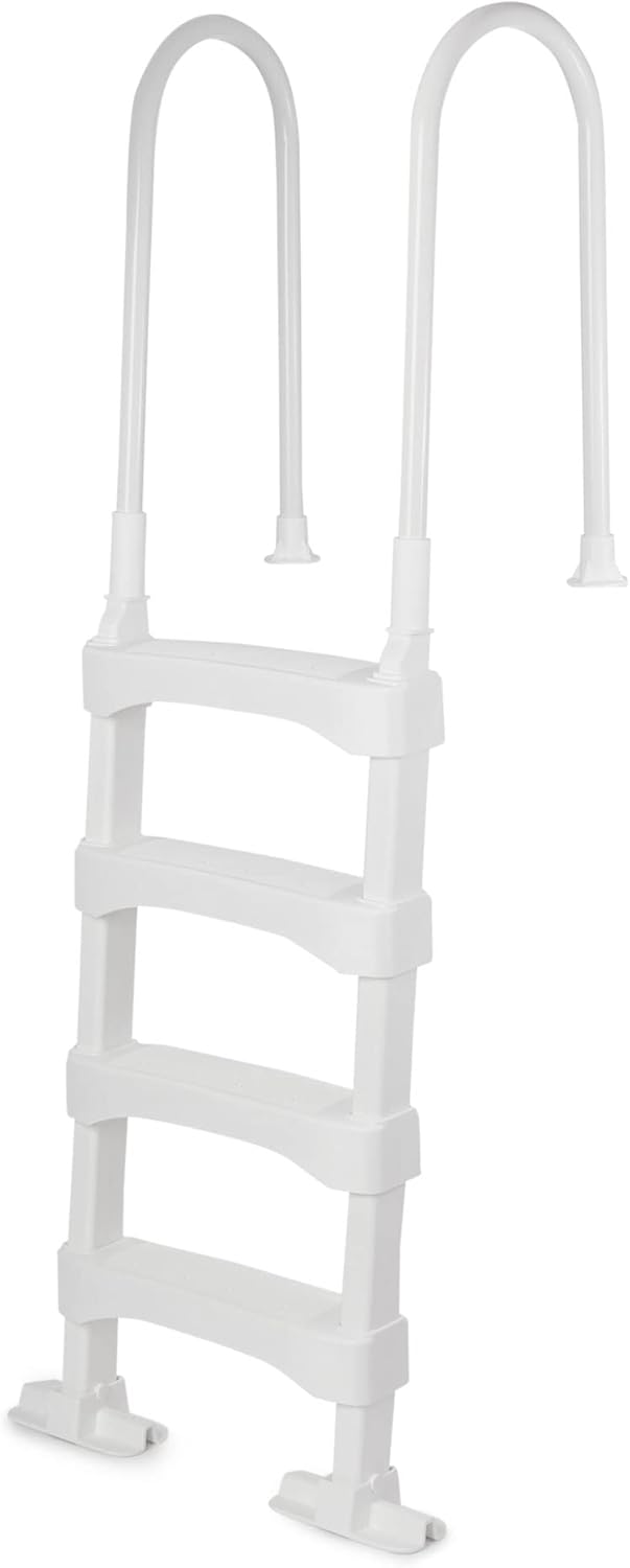 Vinyl Works Snap & Lock Pool Ladder, Plastic Step Ladder for Above Ground or In Ground Swimming Pool, or Deck up to 60 Inch Height, White
