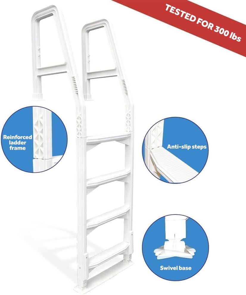 51VIeXI7pbL._AC_SL1000_.jpg Aqua Select Heavy-Duty in-Pool Ladder | White w/Squared Handles | Supports 300 Pounds | Easy-to-Install Design | White W/Squared Handles