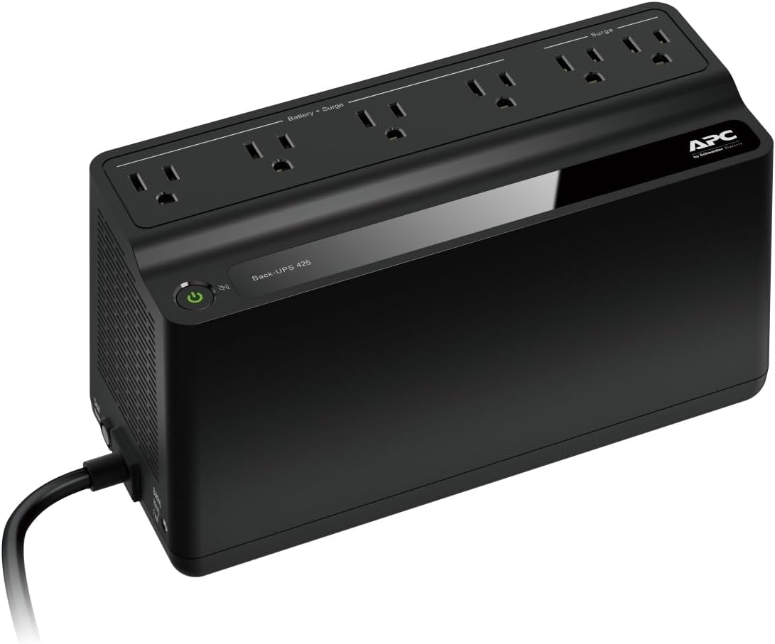 APC Back-UPS 425VA / 255W UPS Battery Backup Surge Protector, 6 Outlets, Small UPS for Router, Modem & Home Office, BE425M APC Back-UPS 425VA / 255W UPS Battery Backup Surge Protector, 6 Outlets, Small UPS for Router, Modem & Home Office, BE425M - Image 2