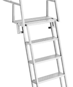 VEVOR Flip-Up Dock Ladder, 6-Step, Heavy-Duty Aluminum Alloy Pontoon Boat Swim Ladder, with Non-Slip Wide Steps, 350 lbs Weight Capacity, Pull Rope Assist, Comfort Use for Lake Pool Marine Boarding