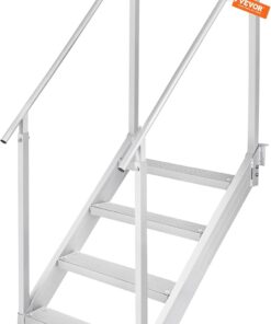 VEVOR Dock Stairs 4 Steps, 500lbs Load Pool Steps, Adjustable Height Aluminum Dock Ladders, Pontoon Boat Ladder with Handrails & Widen Nonslip Pedals for Lake/Pool/Marine Boarding/RV/House
