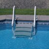 Confer Plastics Curved Drop-in Inground Pool Step 3 Tread Stair Entry System w/ 2 Handrails & Adjustable Mounting Brackets - Base Step, Grey Treads Confer Plastics Curved Drop-in Inground Pool Step 3 Tread Stair Entry System w/ 2 Handrails & Adjustable Mounting Brackets - Base Step, Grey Treads