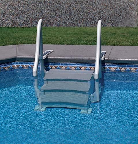 51dGK2WMw5L._AC_.jpg Confer Plastics Curved Drop-in Inground Pool Step 3 Tread Stair Entry System w/ 2 Handrails & Adjustable Mounting Brackets - Base Step, Grey Treads