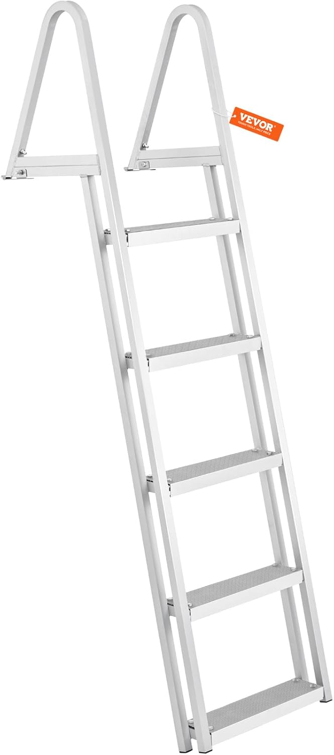 VEVOR Removable Dock Ladder 5 Steps, 350 lbs Load Capacity, Pontoon Boat Ladder with 4'' Wide Step & Nonslip Mat for Ship/Lake/Pool/Marine Boarding