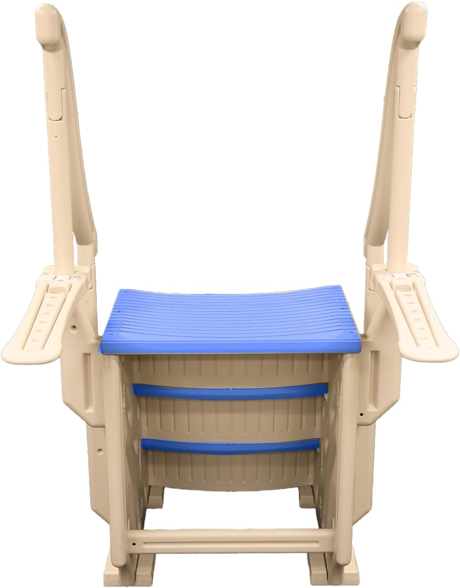 51hBwIq8JVL._AC_SL1500_.jpg Confer Plastics Curved Drop-in Inground Pool Step 3 Tread Stair Entry System w/ 2 Handrails & Adjustable Mounting Brackets - Base Step, Blue Treads